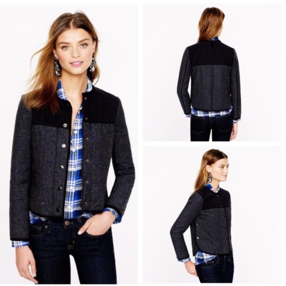 J.Crew quilted fencing jacket in charcoal grey NWT